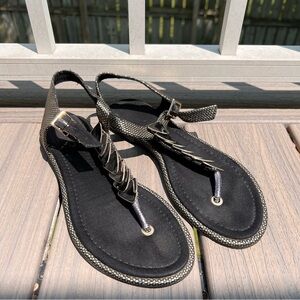 Aldo Elegant Black and Gold Sandals